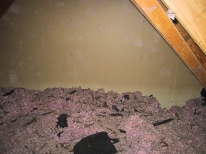Blown Fiberglass insulation plus random construciton debris 