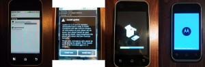 Screenshots from a software upgrade process on the Motorola Backflip