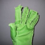 An inside out glove compleatly sewn.