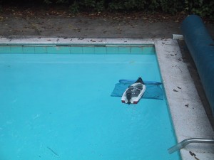 RC boat moving in pool