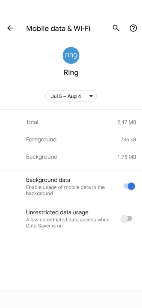 2.47 mb of data used over a few days