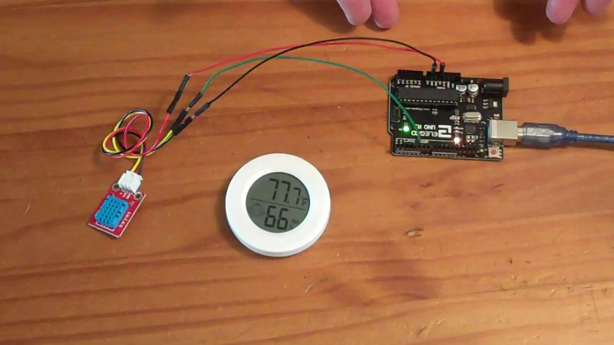 DHT11 Temp/Humidity sensor attached to an Arduino Uno. 