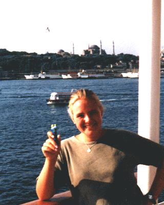  Nancy F. Holding Gonzo by the Blue Mosque, Istanbul Turkey